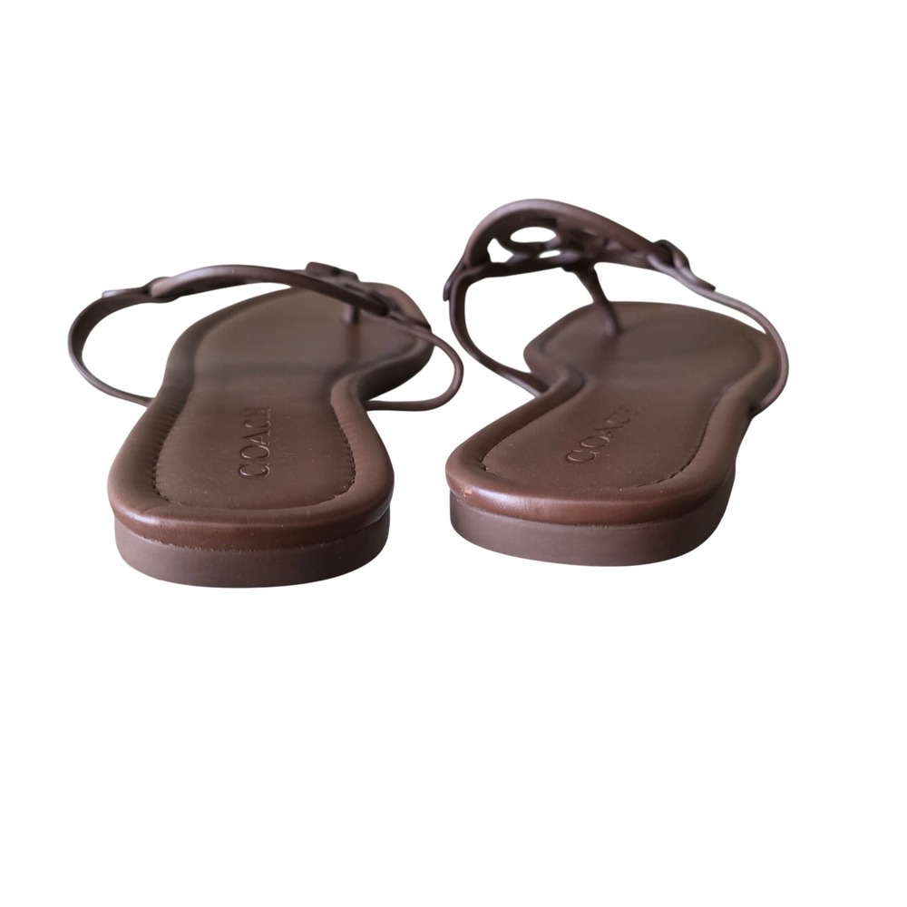 Coach Jaci Womens Brown Leather Logo Medallion Thong Flat Sandals Size 7.5 - Picture 5 of 6